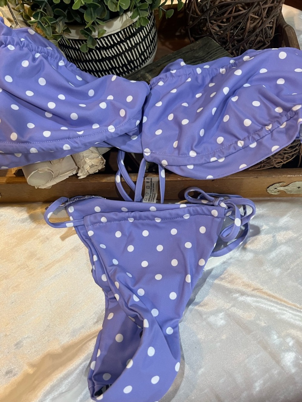 Zaful Lavender Purple White Polka Dot Bikini Set
